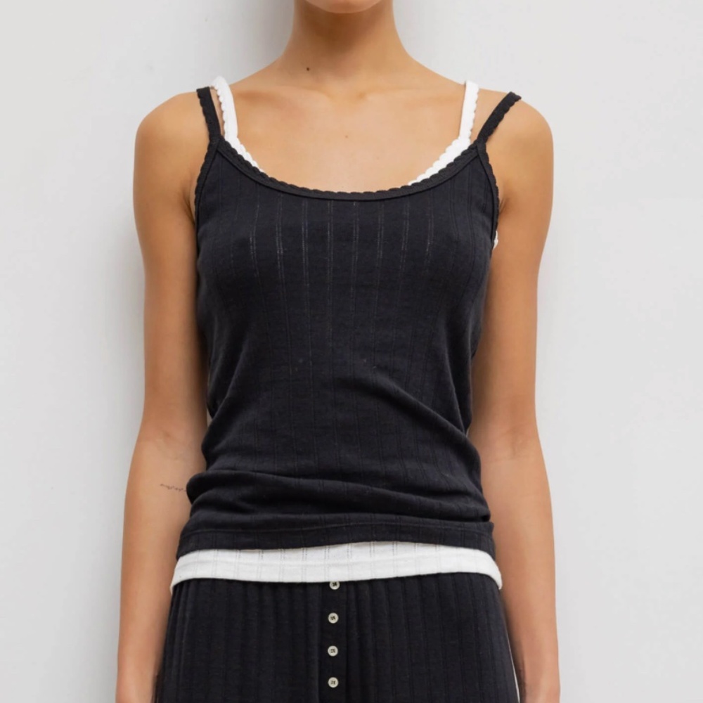 Leset Pointelle Tank Black Small
